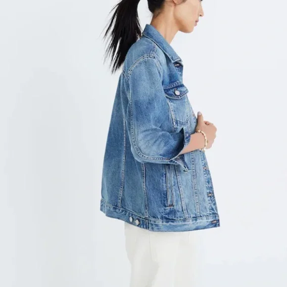 Madewell Oversized medium wash Denim Jean Jacket Size M - Picture 3 of 12